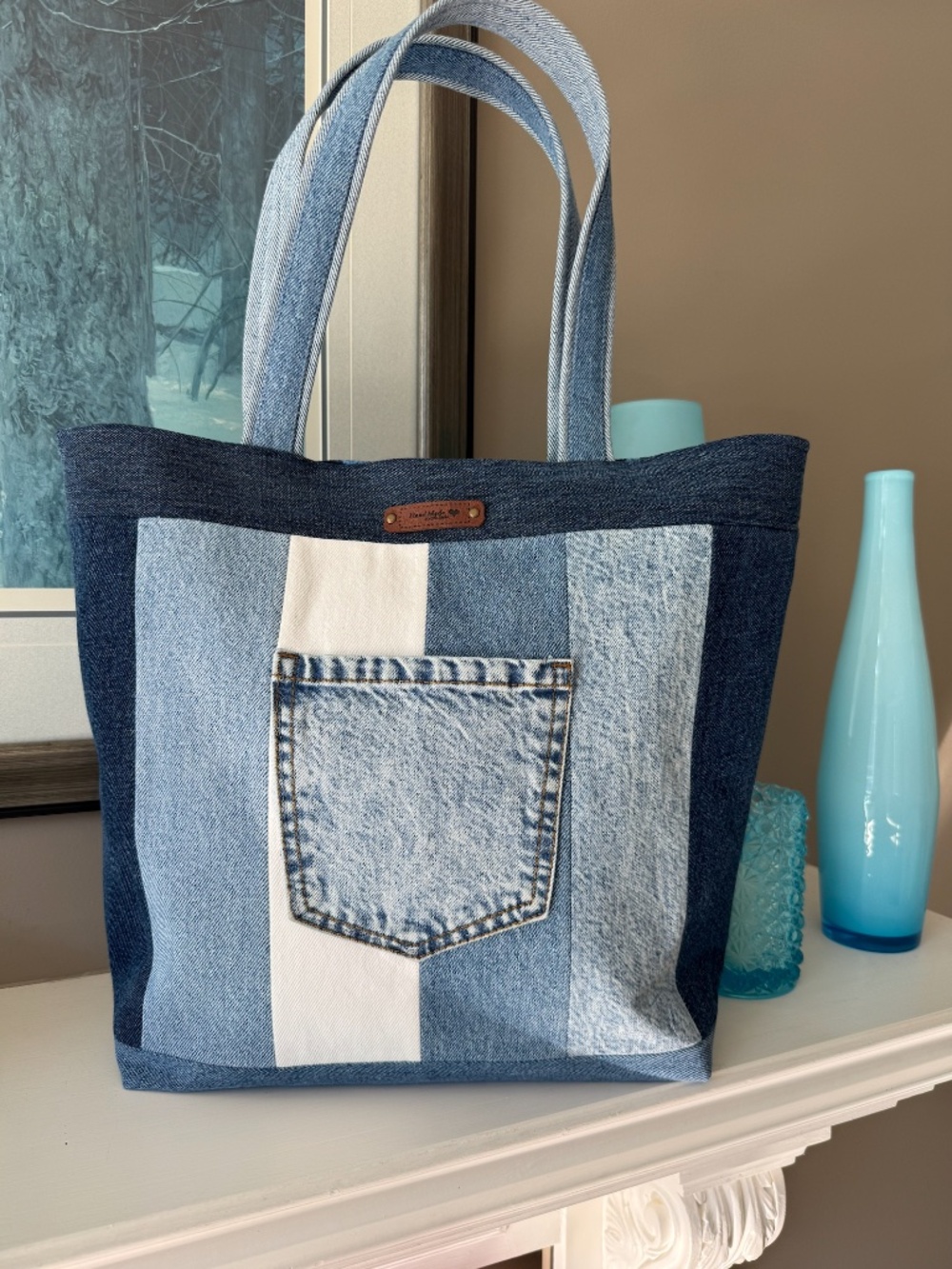 Handmade Upcycled Denim Patchwork Tote Bag - One of a Kind Sustainable Fashion